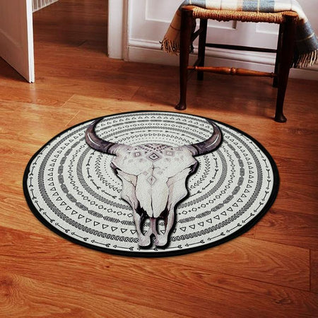 Bull Skull Cow Girl Wild West Living Room Round Mat Circle Rug 06870