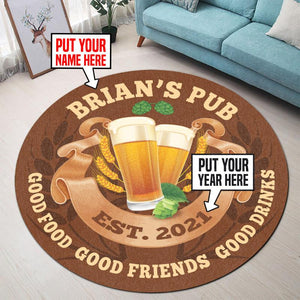 Personalized Pub Good Food Good Friends Good Drinks Living Room Round Mat Circle Rug 06579