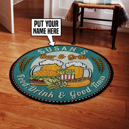 Personalized Bar And Grill Food Drink And Good Time Living Room Round Mat Circle Rug 05442