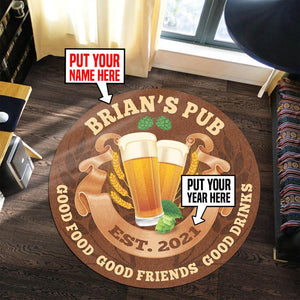 Personalized Pub Good Food Good Friends Good Drinks Living Room Round Mat Circle Rug 06579