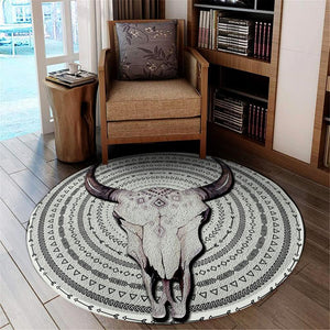 Bull Skull Cow Girl Wild West Living Room Round Mat Circle Rug 06870