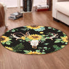 Skull Living Room Round Mat Circle Rug Skull Sunflower 02038