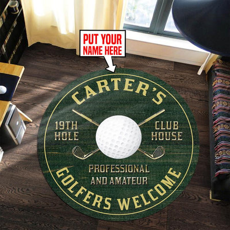 Personalized Golf 19th Hole Club Living Room Round Mat Circle Rug 07037