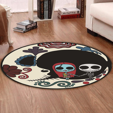 Skull Living Room Round Mat Circle Rug Skull Sunflower Jack Sally 02001