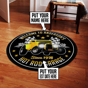 Personalized American Graffiti Milner Couple Hotrod Garage Living Room Round Mat Circle Rug 05330