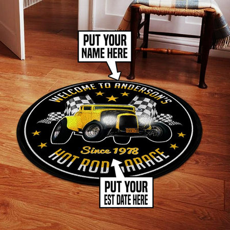 Personalized American Graffiti Milner Couple Hotrod Garage Living Room Round Mat Circle Rug 05330