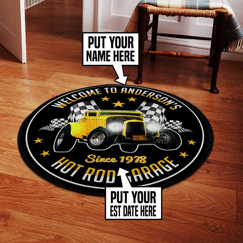 Personalized American Graffiti Milner Couple Hotrod Garage Living Room Round Mat Circle Rug 05330