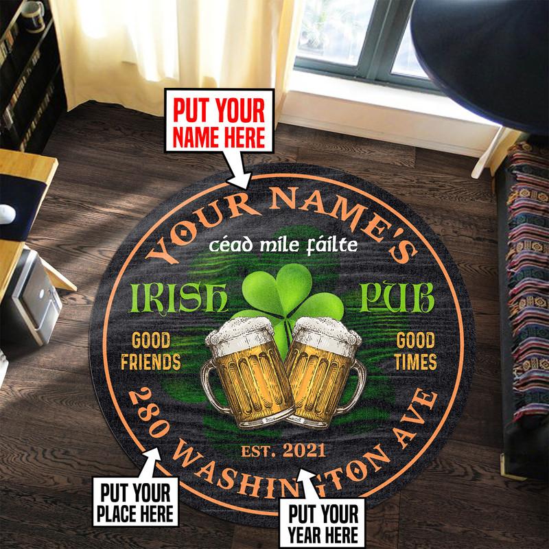 Personalized Irish Pub Living Room Round Mat Circle Rug 07001