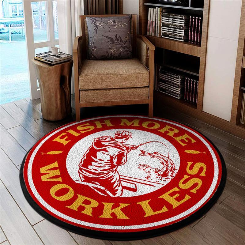 Fishing Fish More Work Less Living Room Round Mat Circle Rug 05796