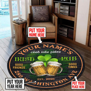 Personalized Irish Pub Living Room Round Mat Circle Rug 07001