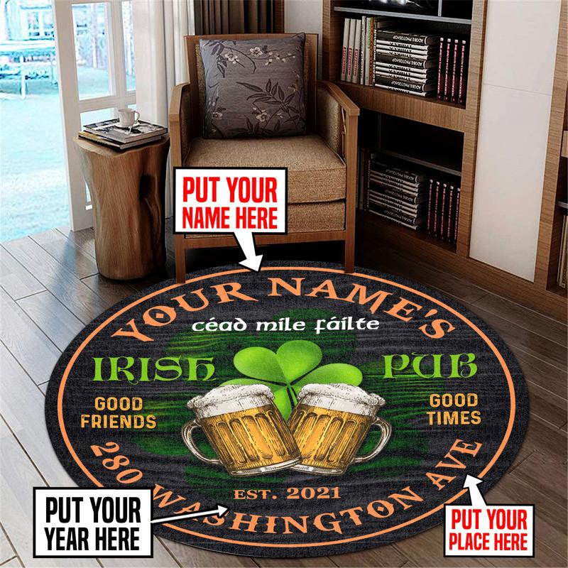 Personalized Irish Pub Living Room Round Mat Circle Rug 07001