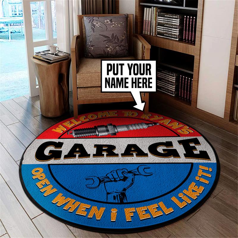 Personalized Welcome To Garage Living Room Round Mat Circle Rug 05329