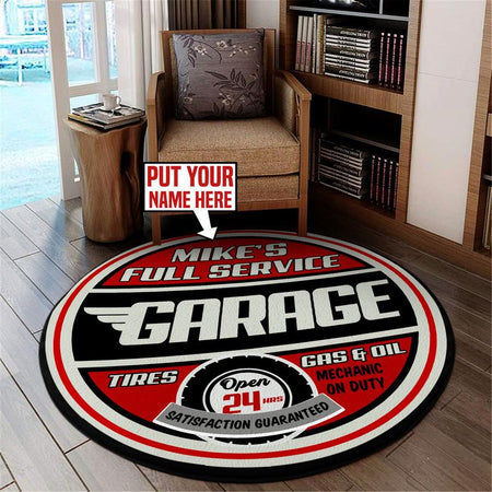 Personalized Garage Full Service Living Room Round Mat Circle Rug 06483