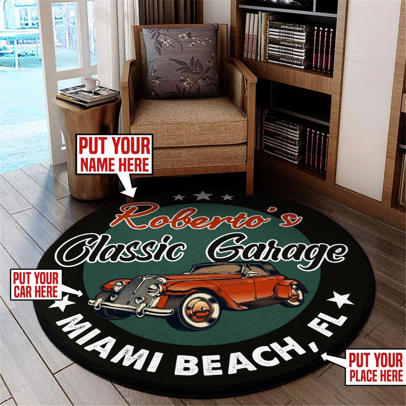 Personalized Classic Garage Living Room Round Mat Circle Rug 06253