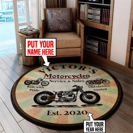 Personalized Motorcycle Garage Living Room Round Mat Circle Rug 06240