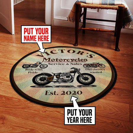 Personalized Motorcycle Garage Living Room Round Mat Circle Rug 06240