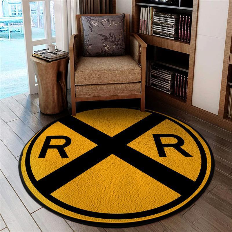 Railway Living Room Round Mat Circle Rug Railway Crossing 04694