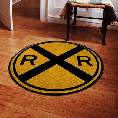 Railway Living Room Round Mat Circle Rug Railway Crossing 04694