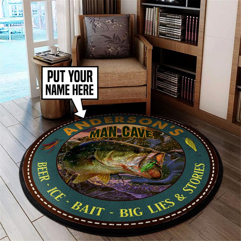 Personalized Fishing Man Cave Beer Ice Bait Big Lies Ans Stories Living Room Round Mat Circle Rug 05383