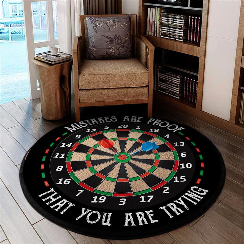 Mistakes Are Proof That You Are Trying Darts Funny Living Room Round Mat Circle Rug 06049