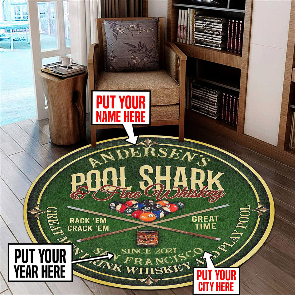 Personalized Pool Shark And Whiskey, Billiard Room Living Room Round Mat Circle Rug 07014