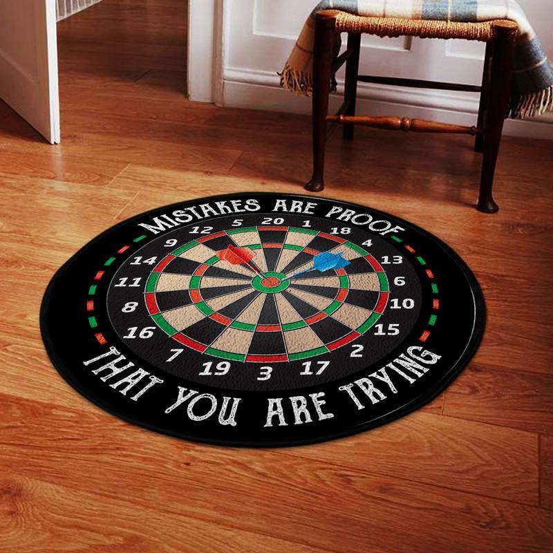 Mistakes Are Proof That You Are Trying Darts Funny Living Room Round Mat Circle Rug 06049