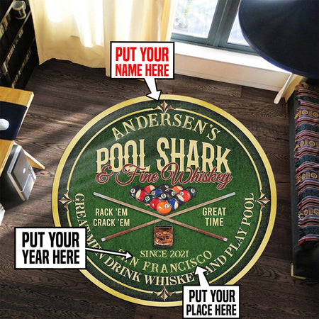 Personalized Pool Shark And Whiskey, Billiard Room Living Room Round Mat Circle Rug 07014