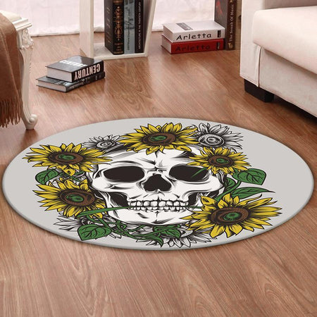 Skull Living Room Round Mat Circle Rug Skull Sunflower 02000