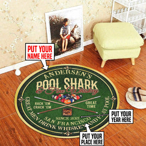 Personalized Pool Shark And Whiskey, Billiard Room Living Room Round Mat Circle Rug 07014