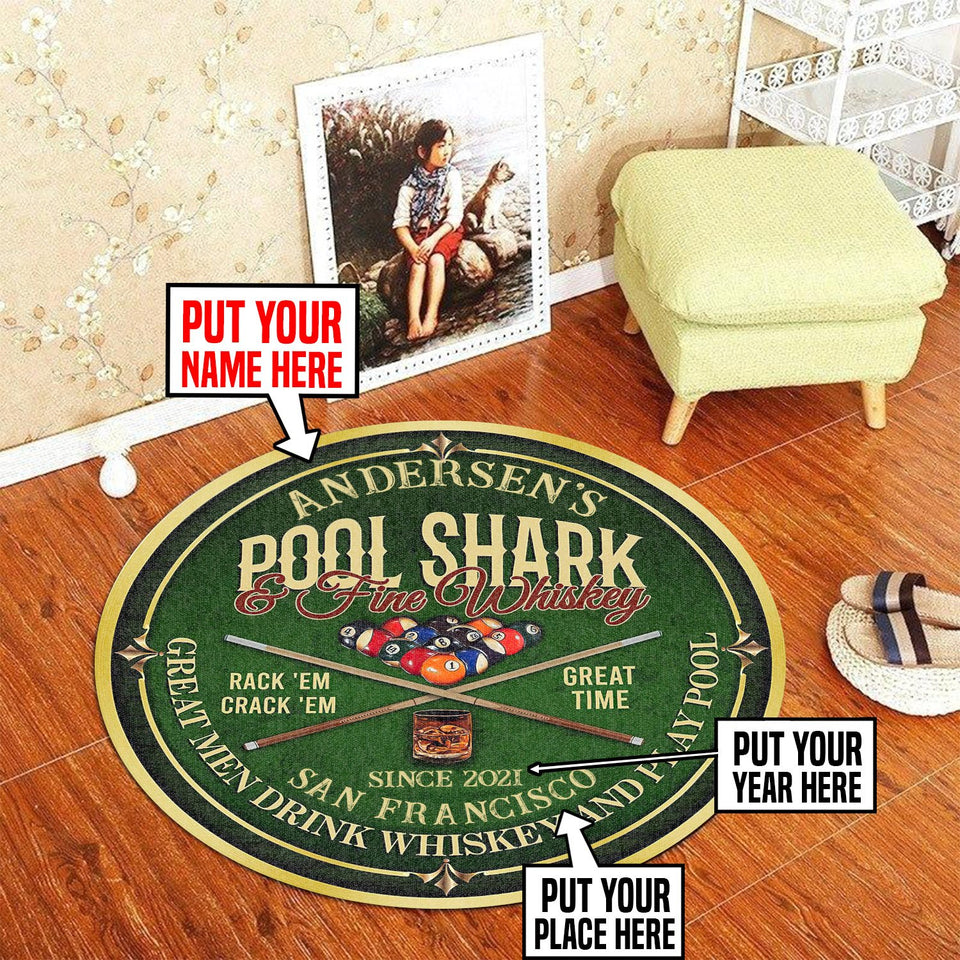 Personalized Pool Shark And Whiskey, Billiard Room Living Room Round Mat Circle Rug 07014