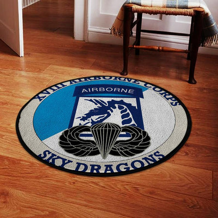 United States Army Xviii (18th) Airborne Corps Patch Sky Dragons Living Room Round Mat Circle Rug 05117