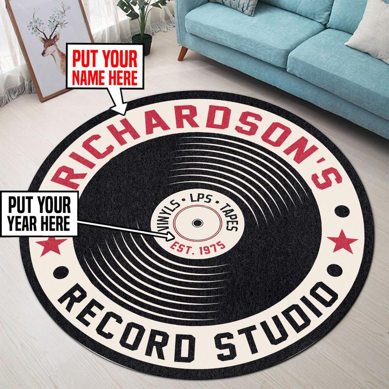 Personalized Record Studio Living Room Round Mat Circle Rug 06744