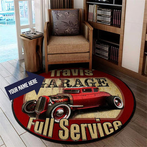 Personalize Vintage Custom Car Living Room Round Mat Circle Rug For Garage Living Room Round Mat Circle Rug 05201