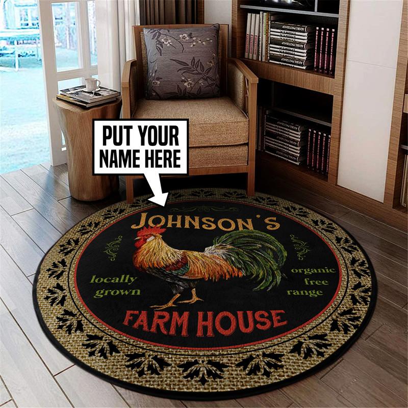 Chicken Rug Round Personalized Family Farm Rooster Living Room Round Mat Circle Rug 0531 ...