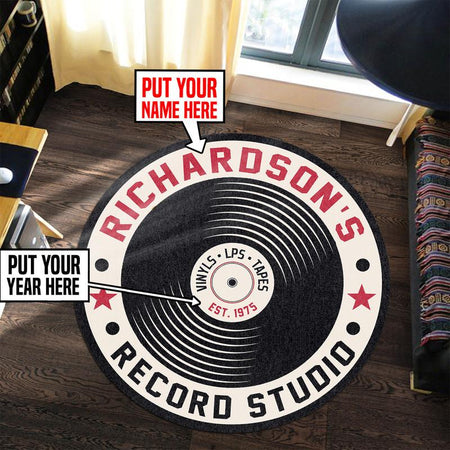 Personalized Record Studio Living Room Round Mat Circle Rug 06744