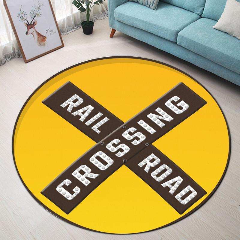 Railroad Crossing Living Room Round Mat Circle Rug 06687