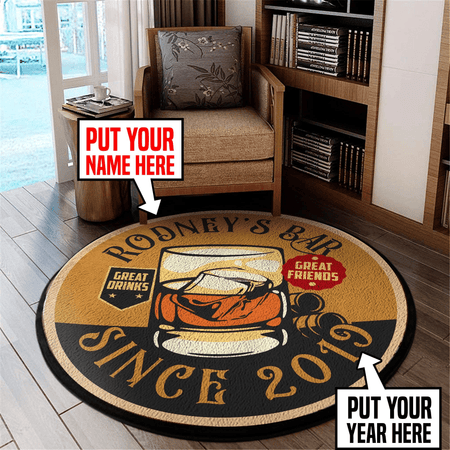 Personalized Bar Great Friends Great Drinks Living Room Round Mat Circle Rug 06508