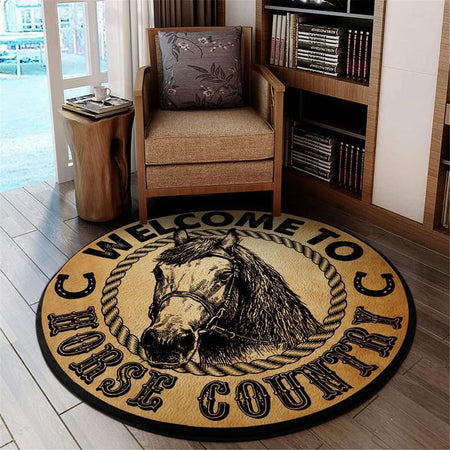 Welcome To Horse Country Living Room Round Mat Circle Rug 06059