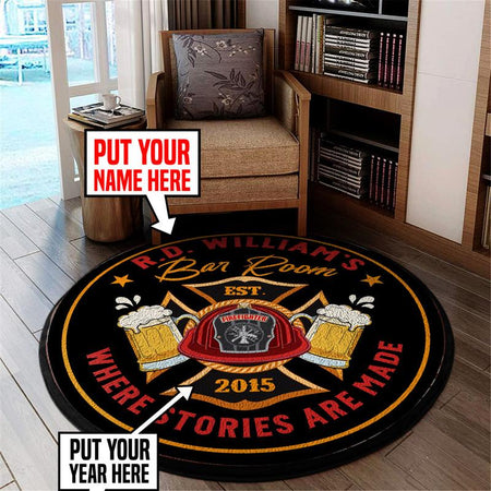 Personalized Firefighter Bar Room Where The Stories Are Made Living Room Round Mat Circle Rug 05500
