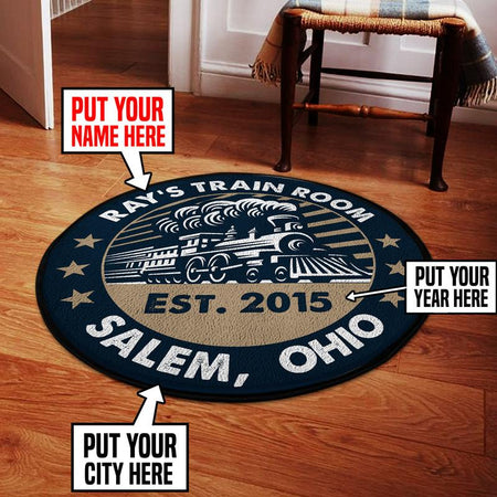 Personalized Train Room Living Room Round Mat Circle Rug 06378