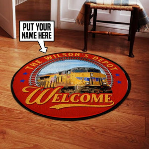 Personalize Unionpacific Train Depot Welcome Living Room Round Mat Circle Rug 05253