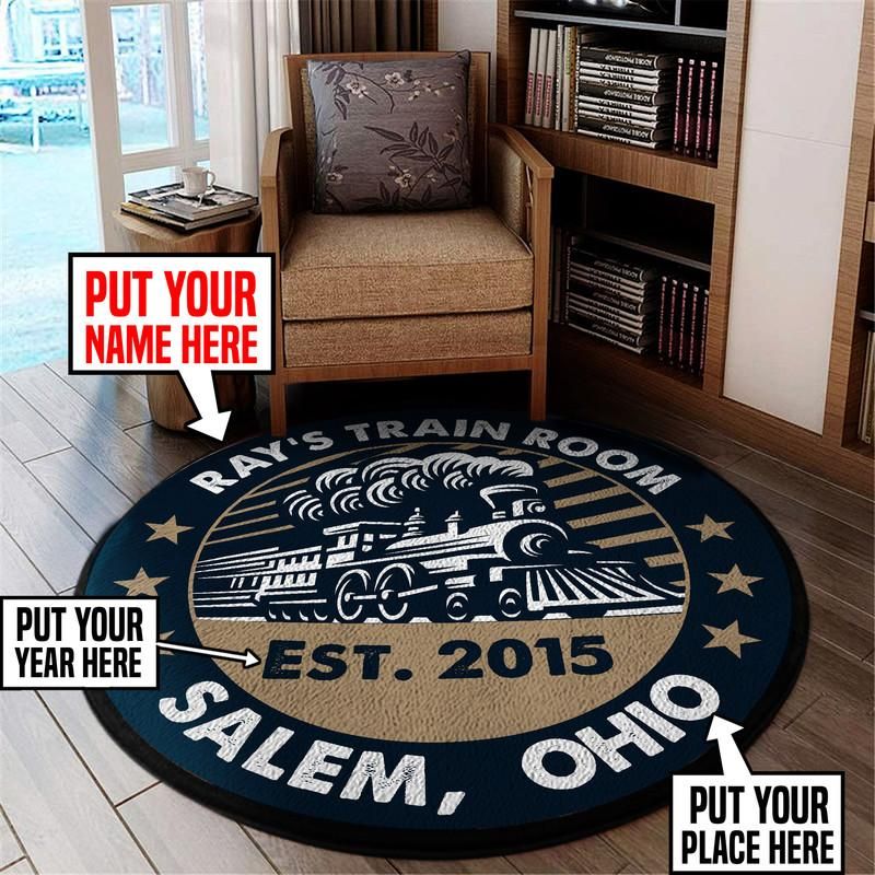 Personalized Train Room Living Room Round Mat Circle Rug 06378