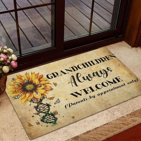 Butterfly Sunflower Dna Grandchildren Always Welcome Indoor And Outdoor Indoor Outdoor Doormat Floor Mat Funny Gift Ideas Warm House Gift Welcome Mat Birthday Gift For Butterfly Lover