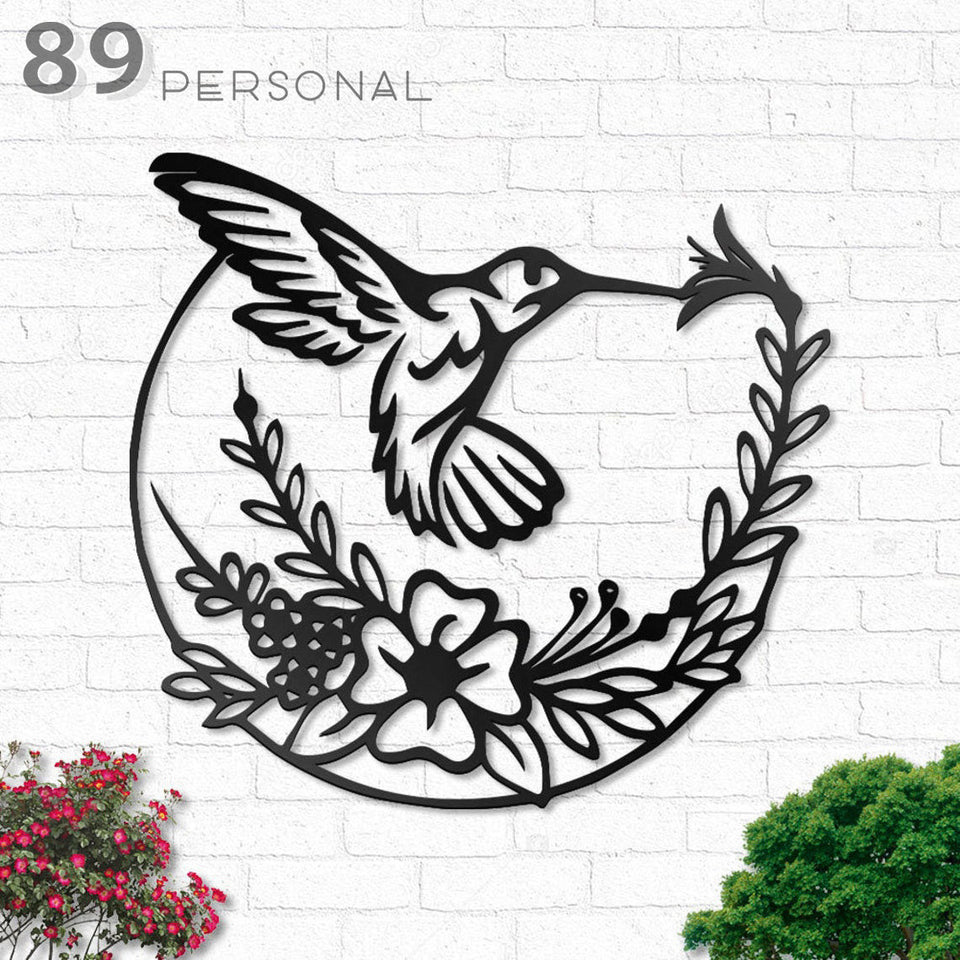 Hummingbird Floral Garden - Metal House Sign