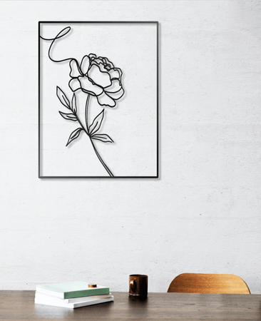 Peony Flower Line Art - Metal House Sign