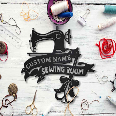 Personalized Name Sewing Room Metal House Sign