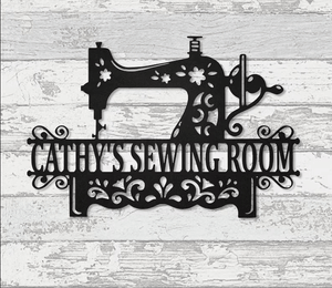 Custom Sewing Room Monogram - Personalized Metal House Sign