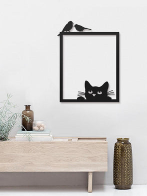 Cat Peeking Birds for Cat Lovers | Wall Art Decor - Cut Metal Sign