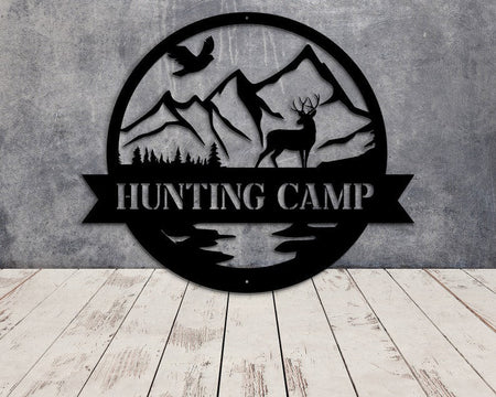 Hunting camp Deer and mountain - Cut Metal Sign