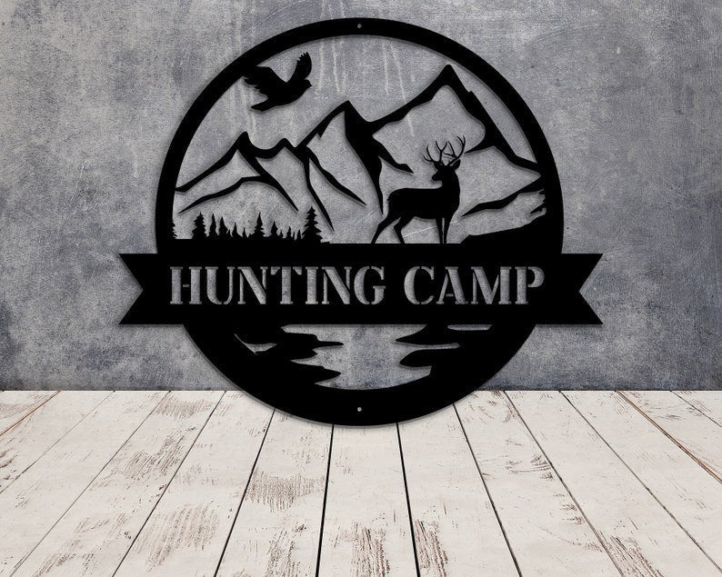 Hunting camp Deer and mountain - Cut Metal Sign